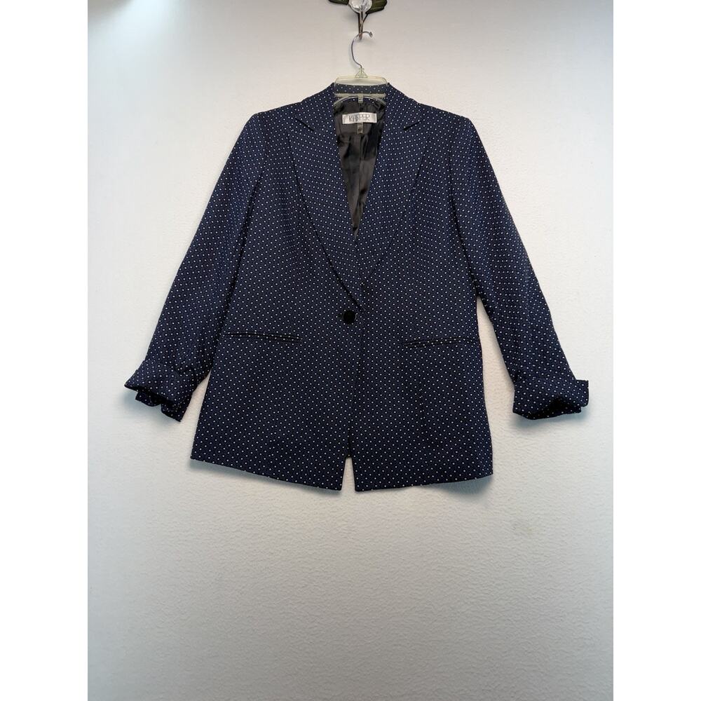 Kasper Women's 6 Navy White Blazer Single-Breasted Lined Tailor Office Feminine